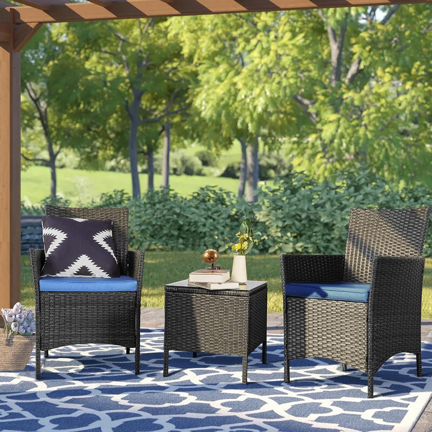 3 Pieces Patio Furniture Sets,Wicker Patio Set,Pe Rattan Patio Furniture,Patio Bistro Sets,Porch Furniture,Outdoor Conversation Sets,Wicker Patio Chairs,Balcony Furniture Set