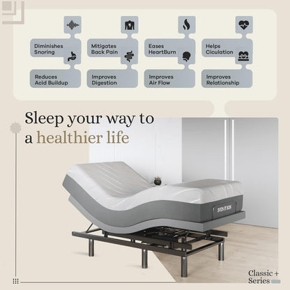 Classic plus (With Head-Tilt) Adjustable Bed Base (Frame) + 14 Inch Hybrid Spring Matt (Medium Soft), Head and Foot Lift, Massage, Under-Bed Lights, USB, Memory, Zero Gravity - Twin XL