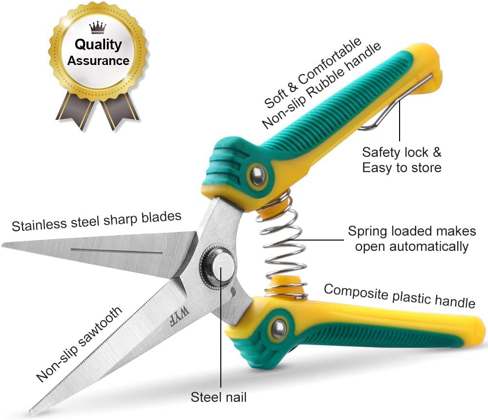 8.1″Gardening Hand Pruner Pruning Shear with Straight Stainless Steel Blades, Ultra Sharp Garden Scissors for Flowers, Harvesting Fruits & Vegetables,Trimming Plants (Green)