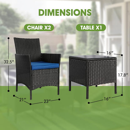 3 Pieces Patio Furniture Sets,Wicker Patio Set,Pe Rattan Patio Furniture,Patio Bistro Sets,Porch Furniture,Outdoor Conversation Sets,Wicker Patio Chairs,Balcony Furniture Set