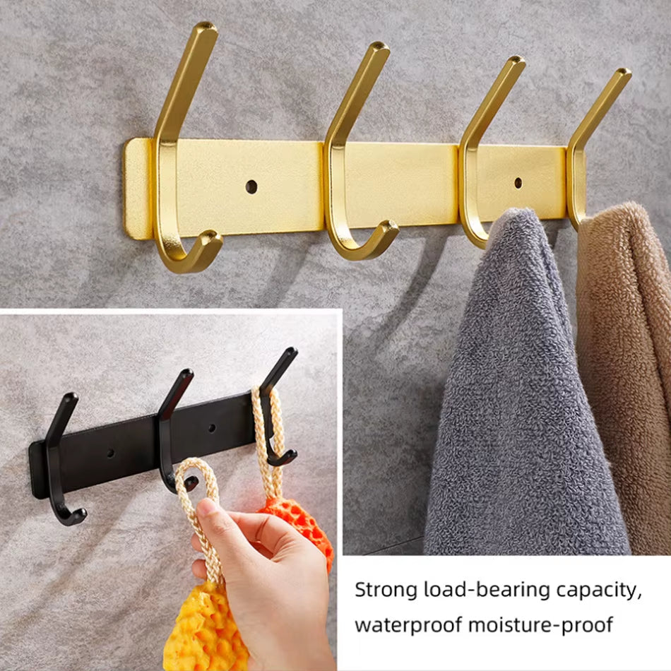 Rose Gold Bathroon Hook 3 4 5 6 Adhesive Aluminum Lavatory Kitchen Key Coat Robe Towel Holder Door Wall Hooks Black Storage Hang