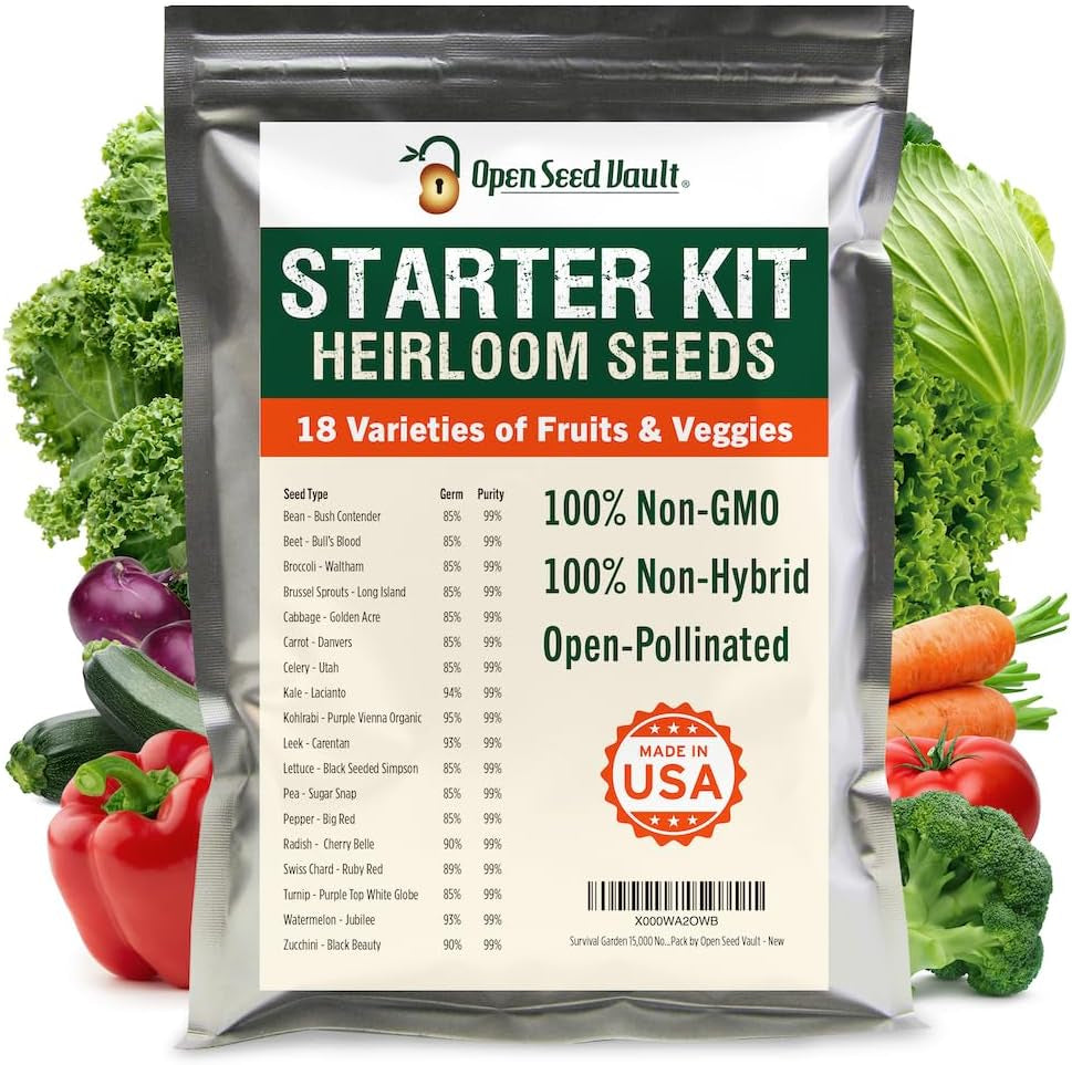 15,000 Heirloom Seeds Non-Gmo for Planting Vegetables & Fruits (18 Variety Pack) - Gardening Starter Kit Seeds, Survival Gear Food, Gardening Gifts, Emergency Supplies
