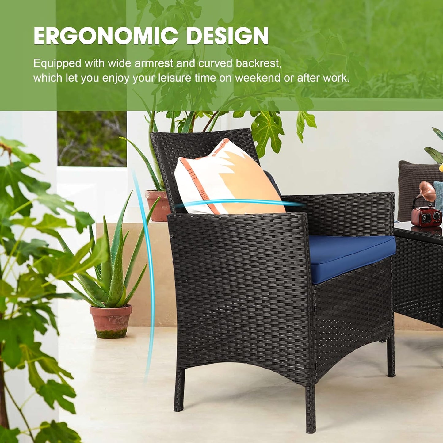 3 Pieces Patio Furniture Sets,Wicker Patio Set,Pe Rattan Patio Furniture,Patio Bistro Sets,Porch Furniture,Outdoor Conversation Sets,Wicker Patio Chairs,Balcony Furniture Set